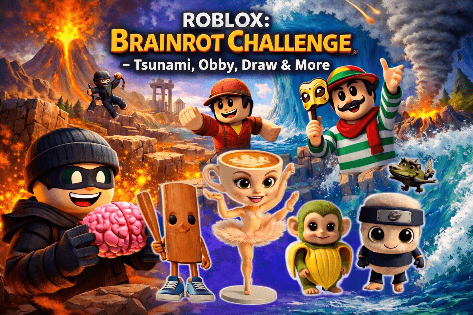 Roblox: Brainrot Challenge - Tsunami, Obby, Draw, & more